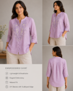 Lavender Bloom Embroidered Linen Shirt