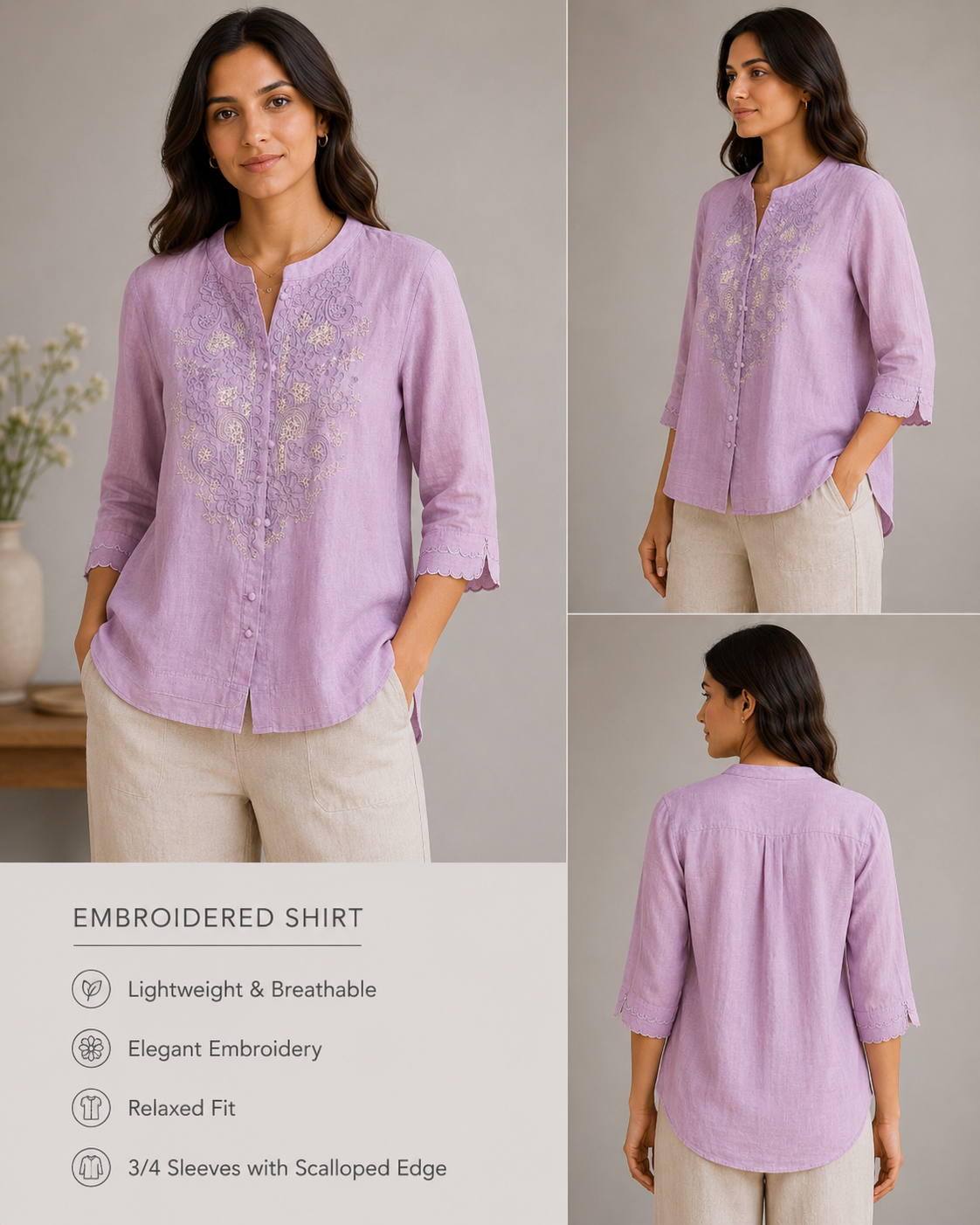 65219E37-4B99-456B-BFED-A1424105CE60 Lavender Bloom Embroidered Linen Shirt - Image 1