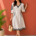 Ivory Noir Embroidered Cotton Dress