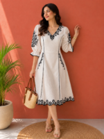 Ivory Noir Embroidered Cotton Dress