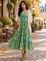 Azure Bloom Chiffon Midi Frock - Image 3
