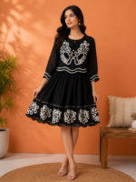 Midnight Charm Embroidered Cotton Dress