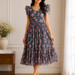Blossom Breeze Mul Chanderi Midi Dress