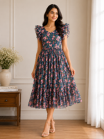 Blossom Breeze Mul Chanderi Midi Dress