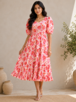 Blush Blossom Georgette Midi Frock