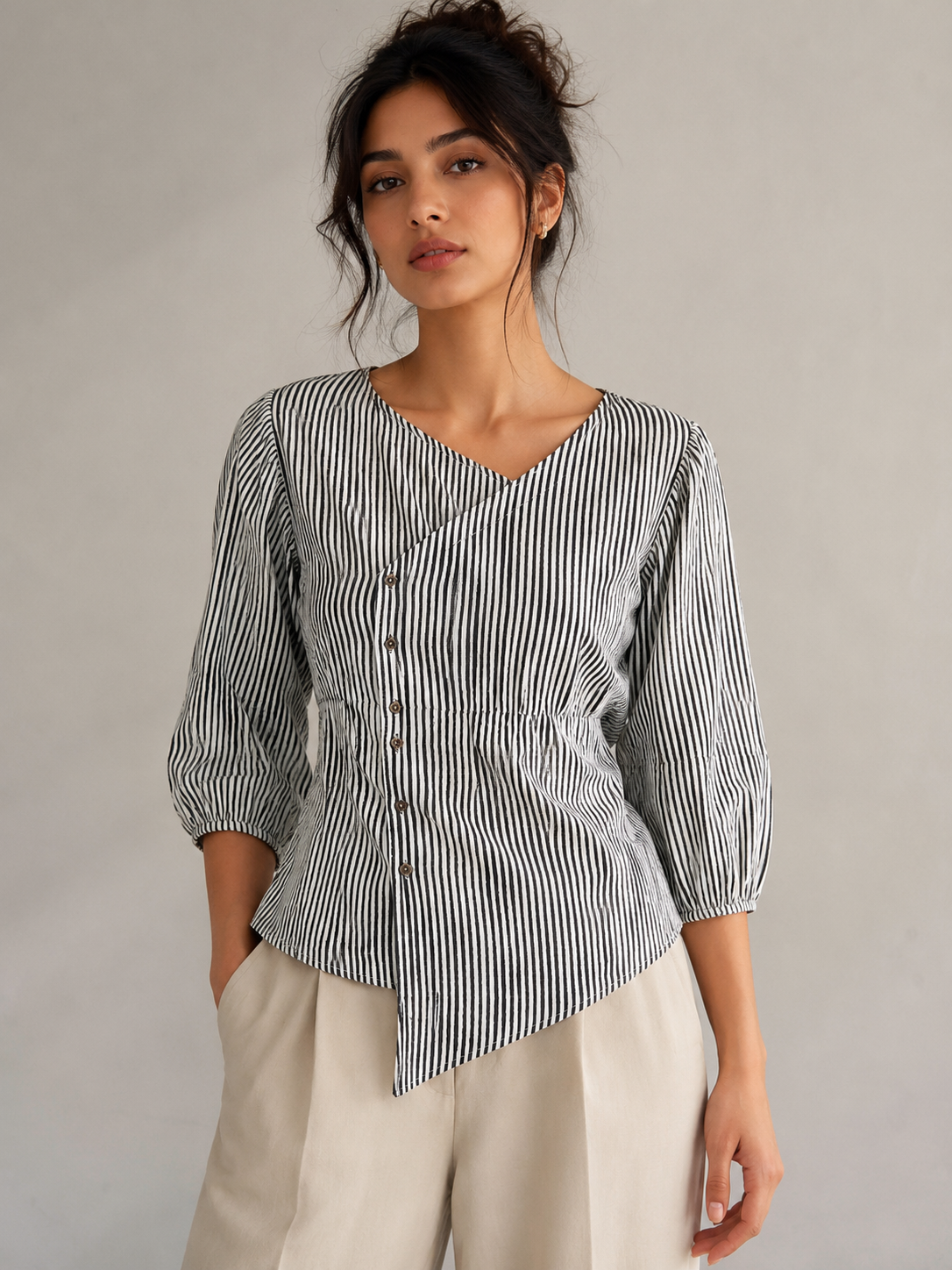 B4B76360-D0E3-4362-B909-741C7469642B AAVI Originals Monochrome Stripe Wrap Top - Image 1