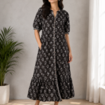 Midnight Bloom Cotton Maxi Dress