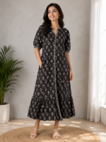 Midnight Bloom Cotton Maxi Dress