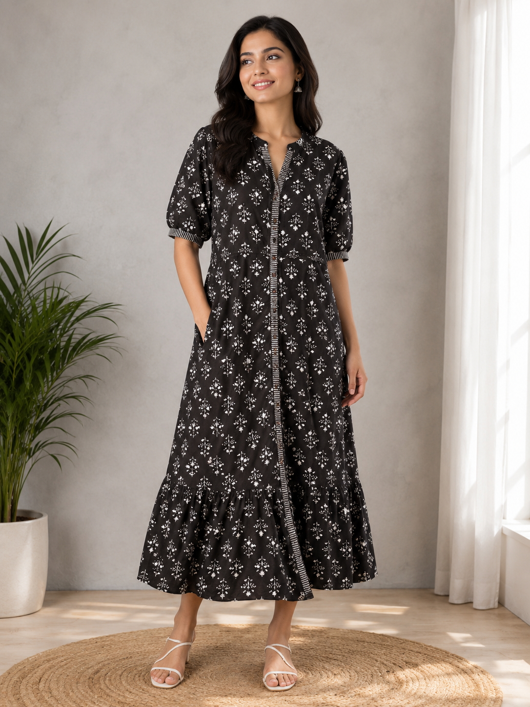 BB8E7DB3-62CF-4244-A85C-9EA3EC7C53B7 Midnight Bloom Cotton Maxi Dress - Image 1