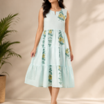 Mint Blossom Cotton Tiered Dress