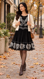 Midnight Charm Embroidered Cotton Dress - Image 3
