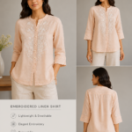 Blush Blossom Embroidered Linen Shirt