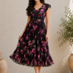 Midnight Rose Georgette Midi Frock