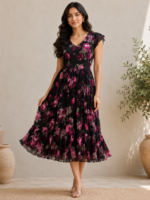 Midnight Rose Georgette Midi Frock