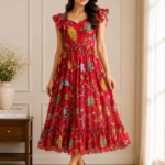 Ruby Bloom Linen Midi Dress
