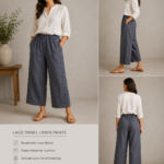 Slate Elegance Lace Panel Linen Pants