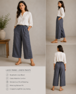Slate Elegance Lace Panel Linen Pants