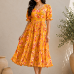 Sunlit Blossom Georgette Midi Frock