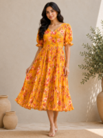 Sunlit Blossom Georgette Midi Frock