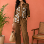 Cocoa Blossom Embroidered Cotton Co-ord Set