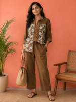 Cocoa Blossom Embroidered Cotton Co-ord Set