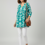 Turquoise Ikat Breeze Cotton Tunic Top