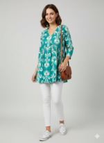 Turquoise Ikat Breeze Cotton Tunic Top