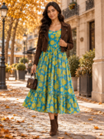 Azure Bloom Chiffon Midi Frock - Image 2