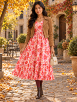Blush Blossom Georgette Midi Frock - Image 2