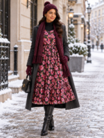 Midnight Blossom Georgette Midi Dress - Image 4