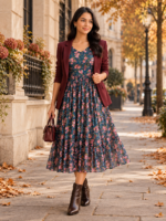 Blossom Breeze Mul Chanderi Midi Dress