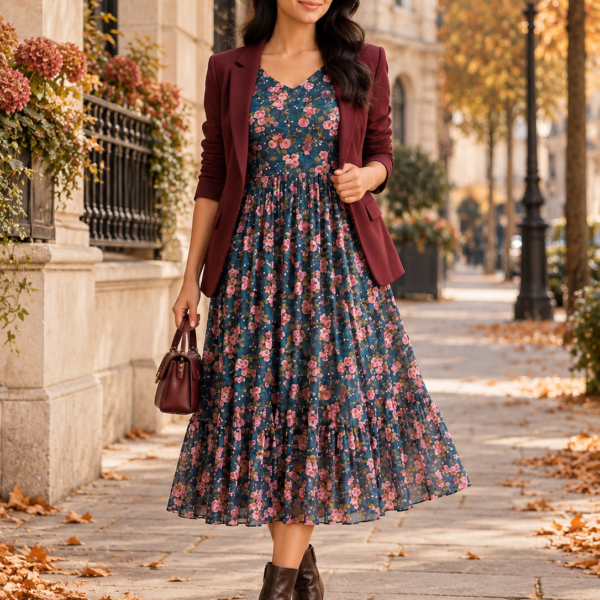 Blossom Breeze Mul Chanderi Midi Dress
