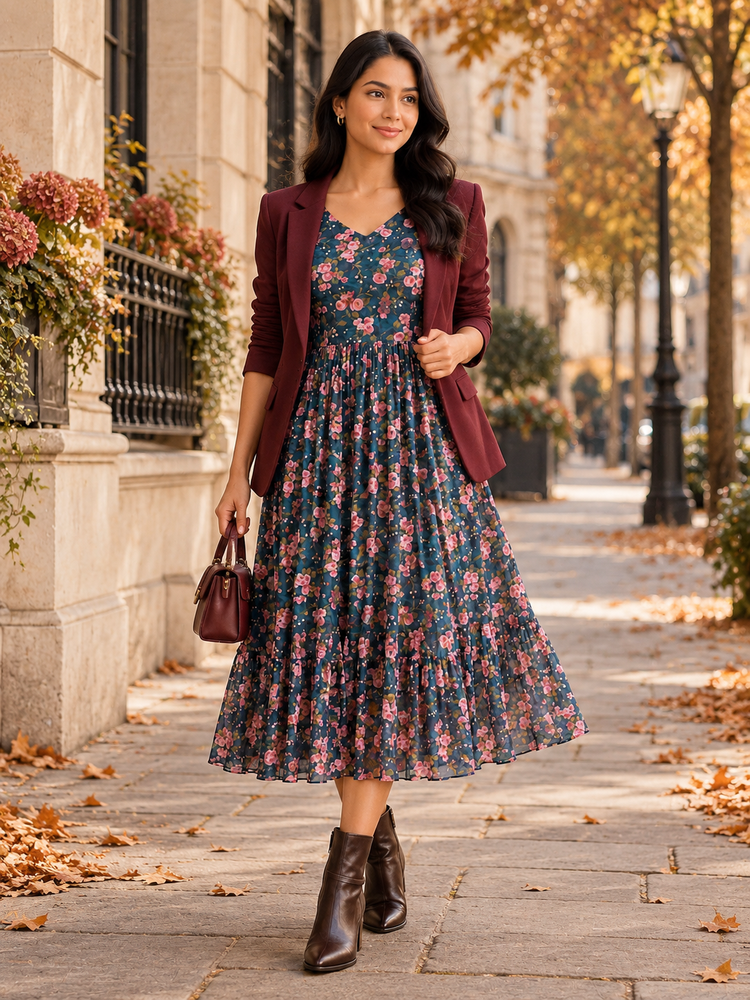bb18ca93-2fea-4d1a-9bf6-fad33b82dd05 Blossom Breeze Mul Chanderi Midi Dress - Image 1