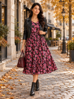 Midnight Blossom Georgette Midi Dress - Image 3