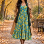 Azure Bloom Chiffon Midi Frock