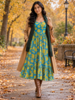 Azure Bloom Chiffon Midi Frock