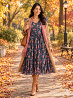 Blossom Breeze Mul Chanderi Midi Dress - Image 2
