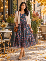 Blossom Breeze Mul Chanderi Midi Dress - Image 3