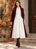 European Autumn Look – Styled with a Burgundy Coat & Knee-High Boots �