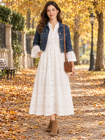 White Bloom – Cotton Hakoba Button-Down Midi Dress - Image 2