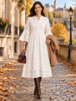 White Bloom – Cotton Hakoba Button-Down Midi Dress - Image 3